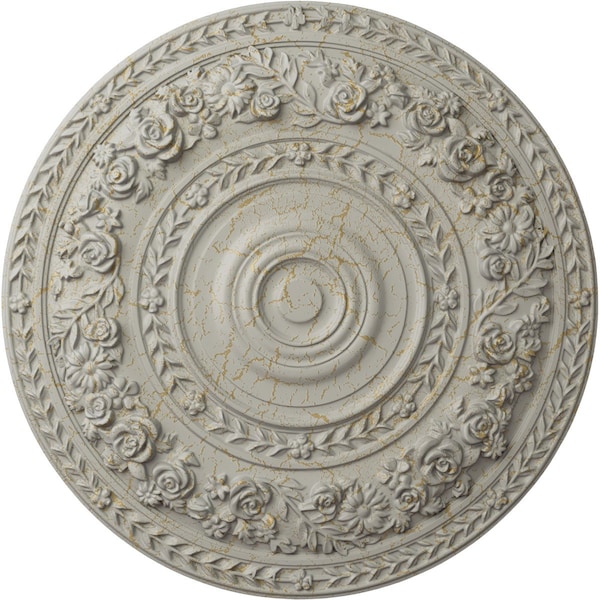 Ekena Millwork Rose Ceiling Medallion (Fits Canopies up to 13 1/2"), 33 7/8"OD x 2 3/8"P, Pot of Cream Crackle CM33ROPCC - main